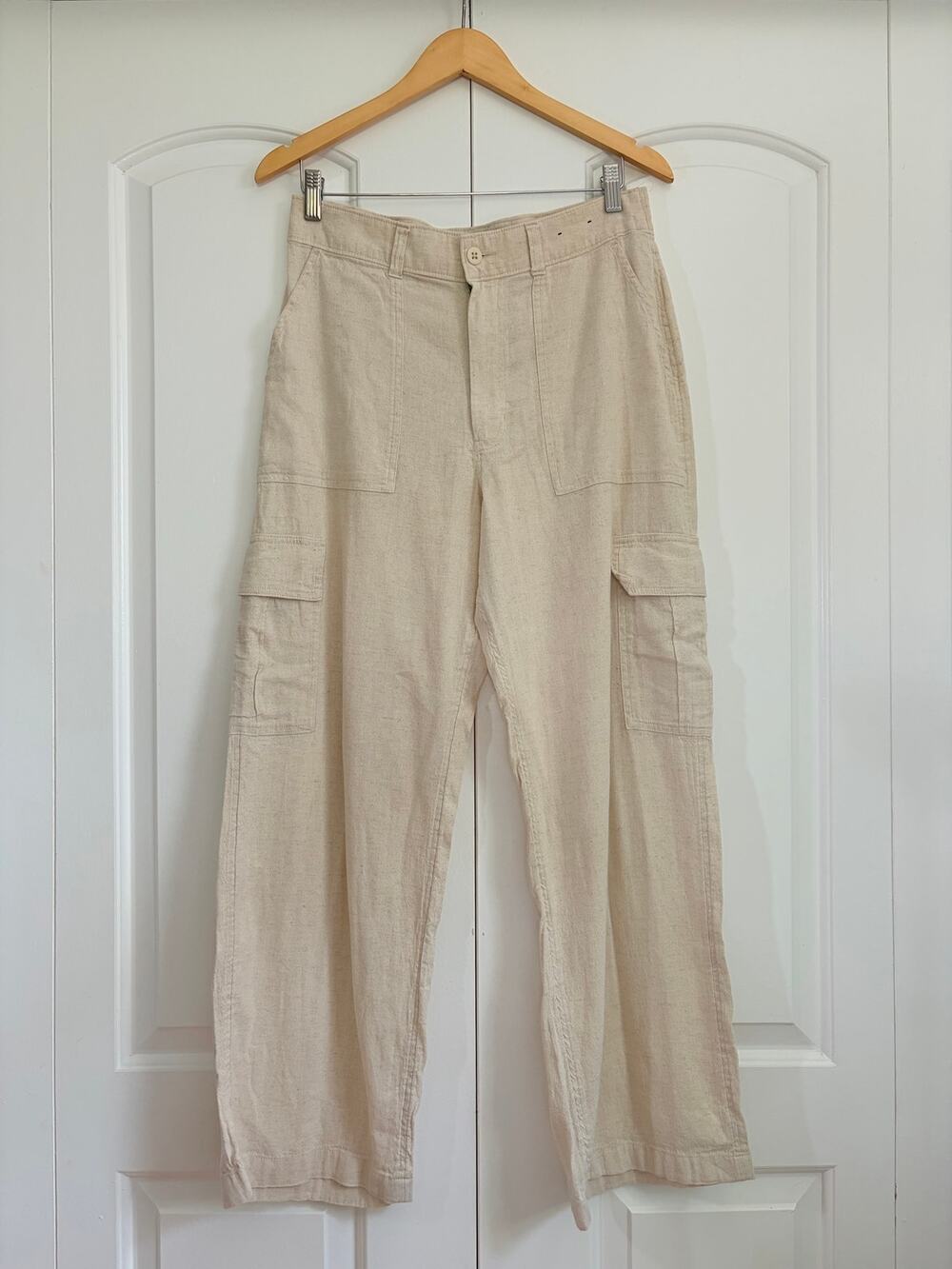 Hollister Ultra High Rise Vintage Baggy Cargo Pants Linen Blend M Oatmeal